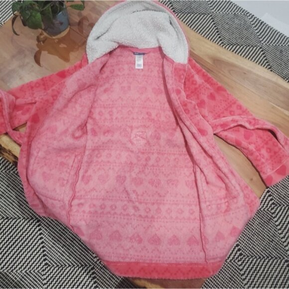 Cute Pink Cozy Bunny + Heart Print Fleece Robe - Picture 4 of 10
